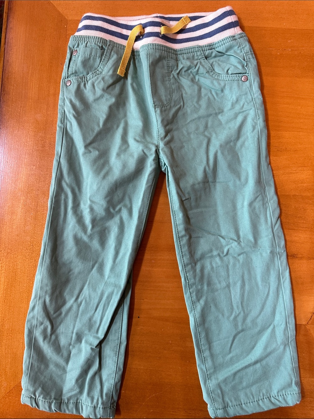 Baby Boden Teal Green Drawstring Chinos with Stripe Waistband